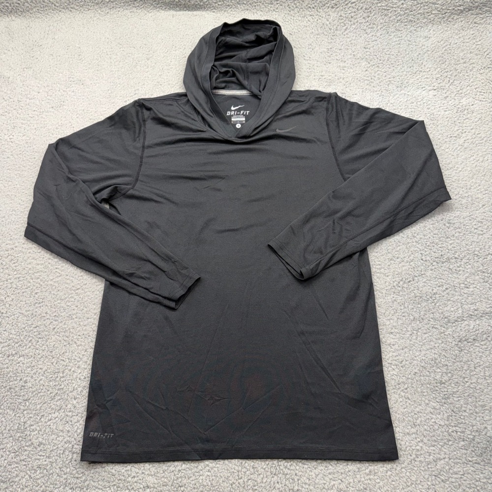 Nike 559970-010 Mens Small Dri-FIT Touch L/S Charcoal Gray Hooded Training Shirt
